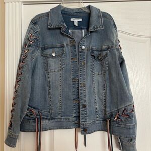 Denim Jacket with Lace-Up Sleeves